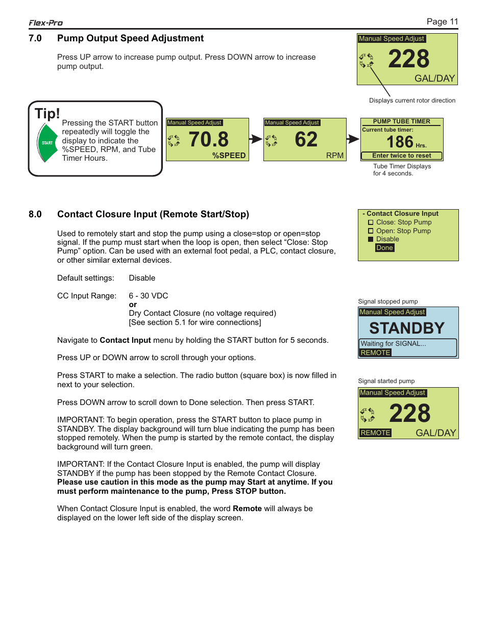 Standby, Proseries | Blue-White FLEX-PRO A4 ProSeries Peristaltic Pump User Manual | Page 11 / 22