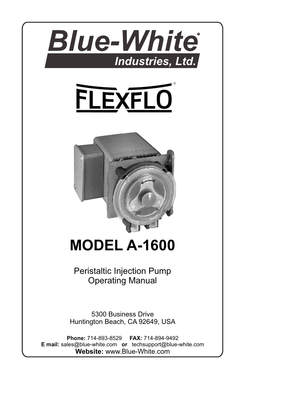 Blue-White A-1600 FLEXFLO Peristaltic Pump User Manual | 14 pages