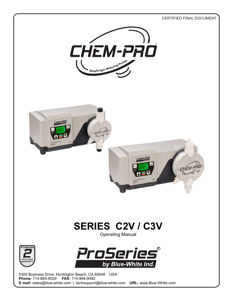 Blue-White CHEM-PRO C3 ProSeries Diaphragm Pump User Manual | 34 pages