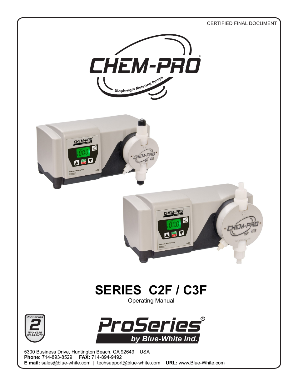 Blue-White CHEM-PRO C3 ProSeries Diaphragm Pump User Manual | 24 pages