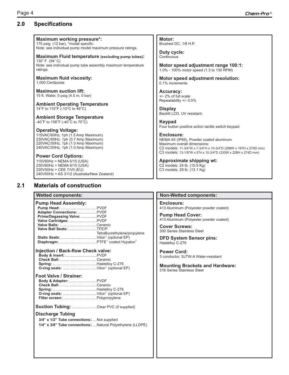 1 agency listings, Chem-pro, Page 4 page 5 | Blue-White CHEM-PRO C3 ProSeries Diaphragm Pump User Manual | Page 4 / 24