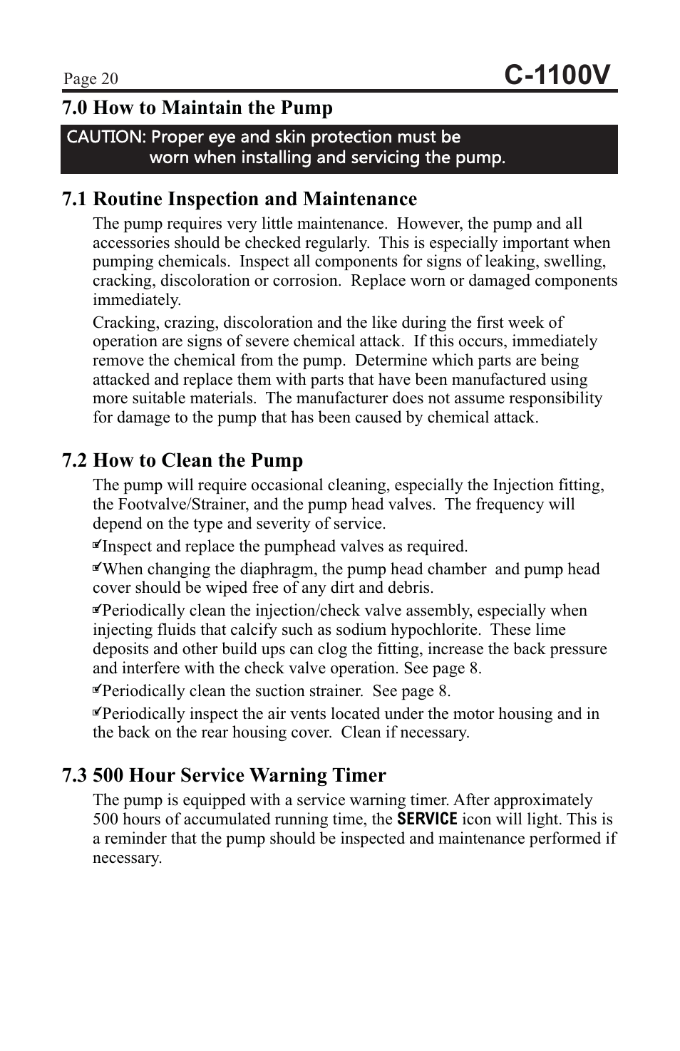 C-1100v | Blue-White C-1100 CHEM-FEED Diaphragm Pump User Manual | Page 21 / 28