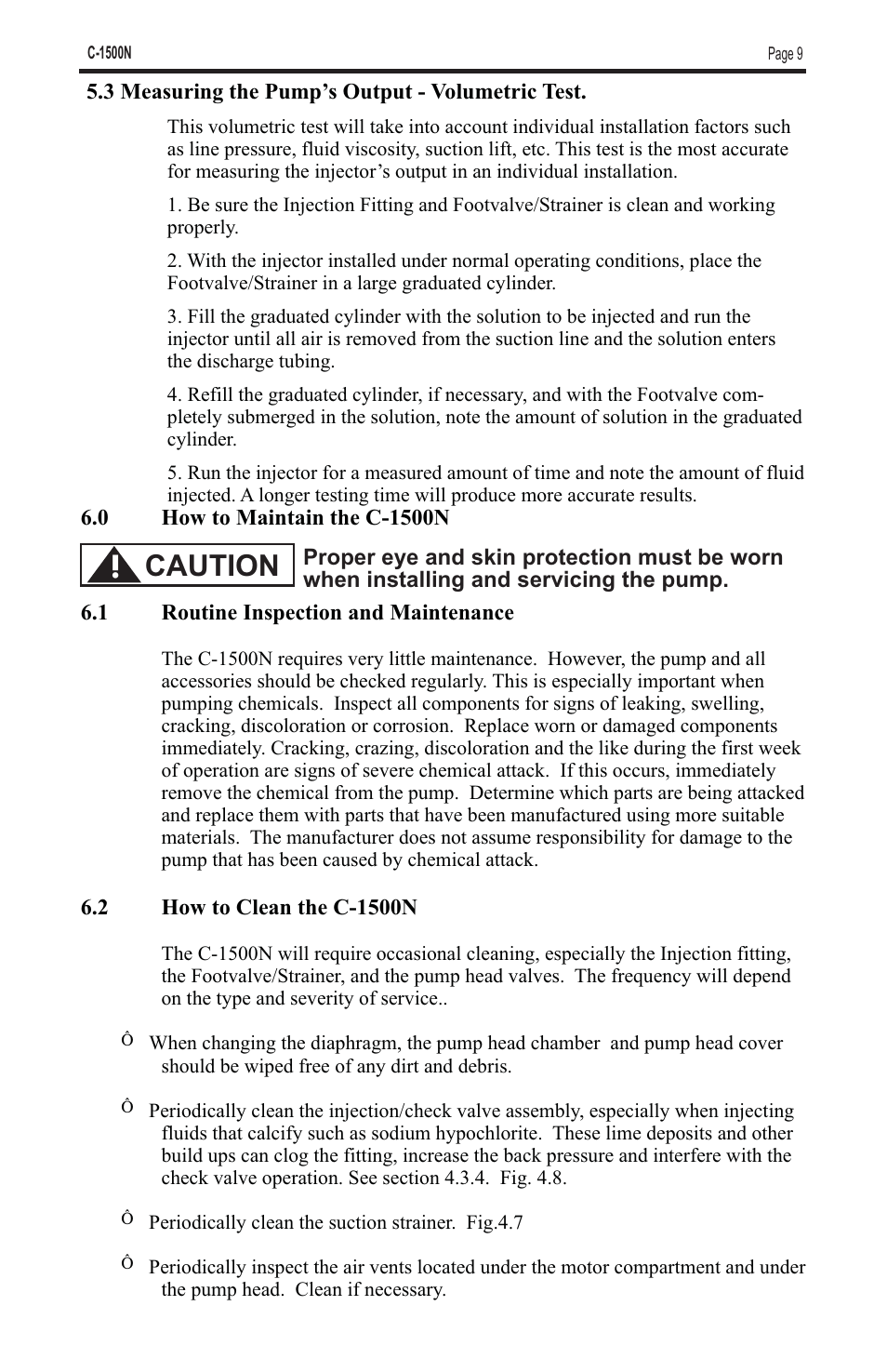 Caution | Blue-White C-1500N CHEM-FEED Diaphragm Pump User Manual | Page 9 / 14