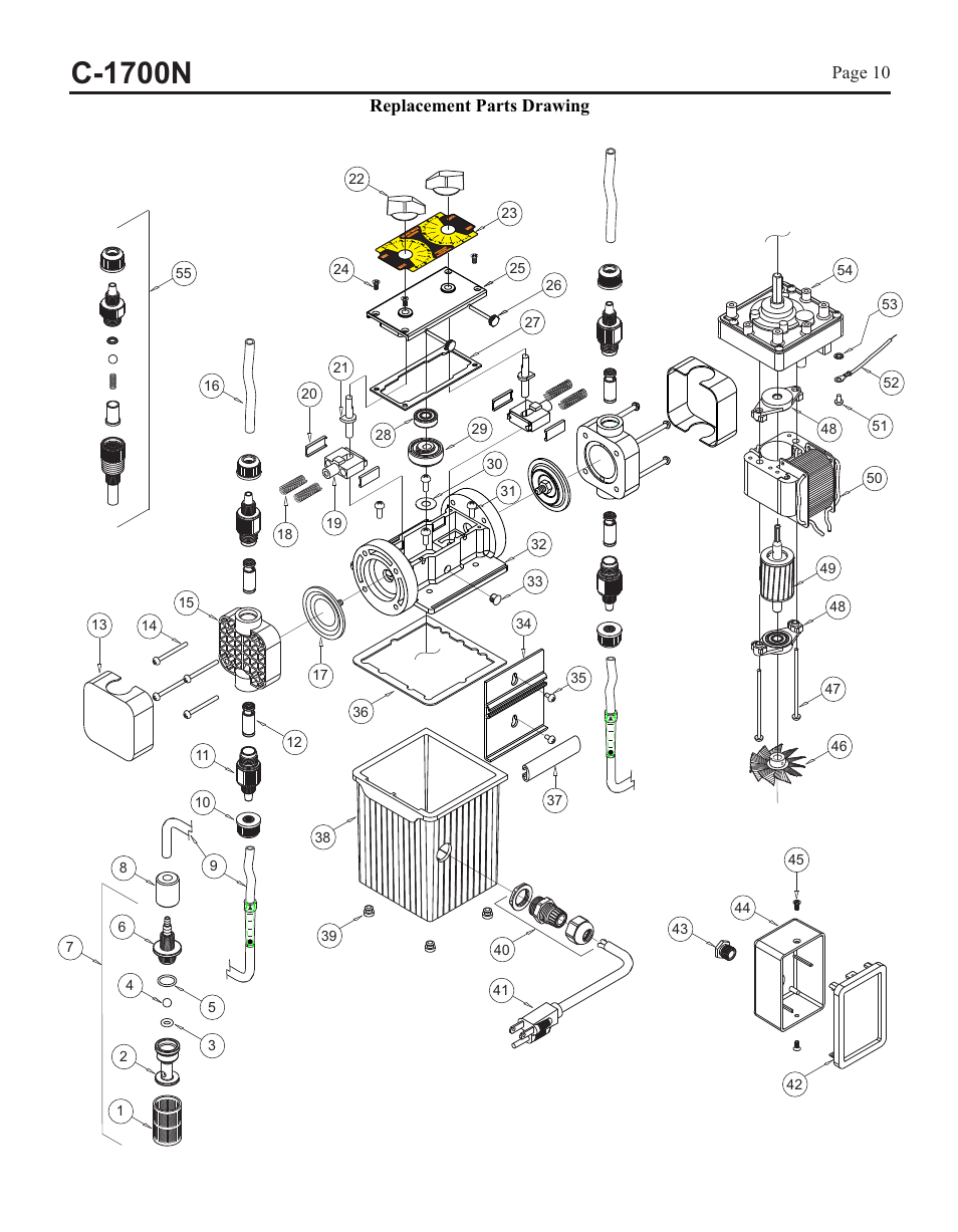C-1700n, Replacement parts drawing page 10, Page 11 | C-1700n p ar ts list | Blue-White C-1700N CHEM-FEED Diaphragm Pump User Manual | Page 10 / 12