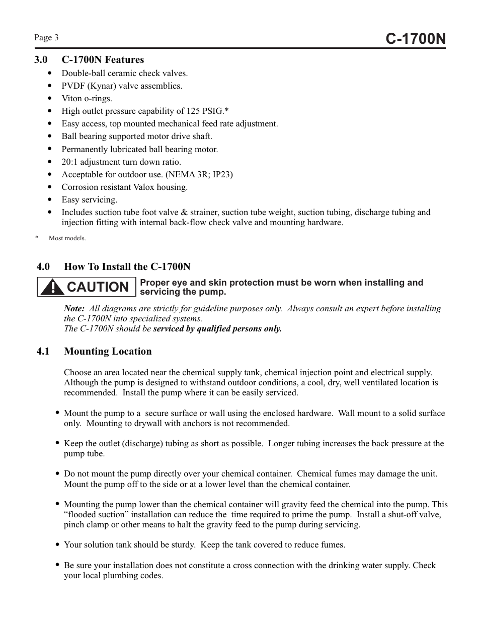 Blue-White C-1700N CHEM-FEED Diaphragm Pump User Manual | Page 3 / 12