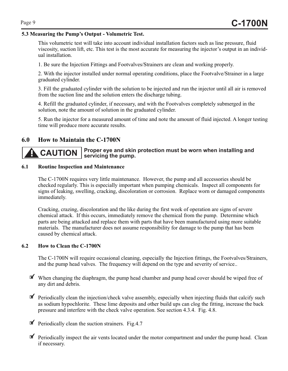 C-1700n, Caution | Blue-White C-1700N CHEM-FEED Diaphragm Pump User Manual | Page 9 / 12