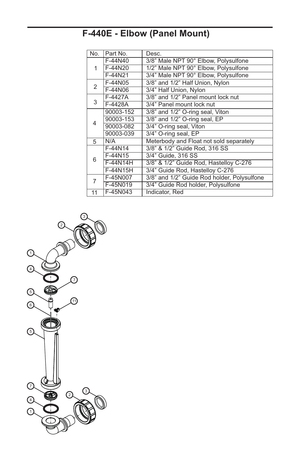 F-440e - elbow (panel mount) | Blue-White F-440 Polysulfone Molded User Manual | Page 5 / 8