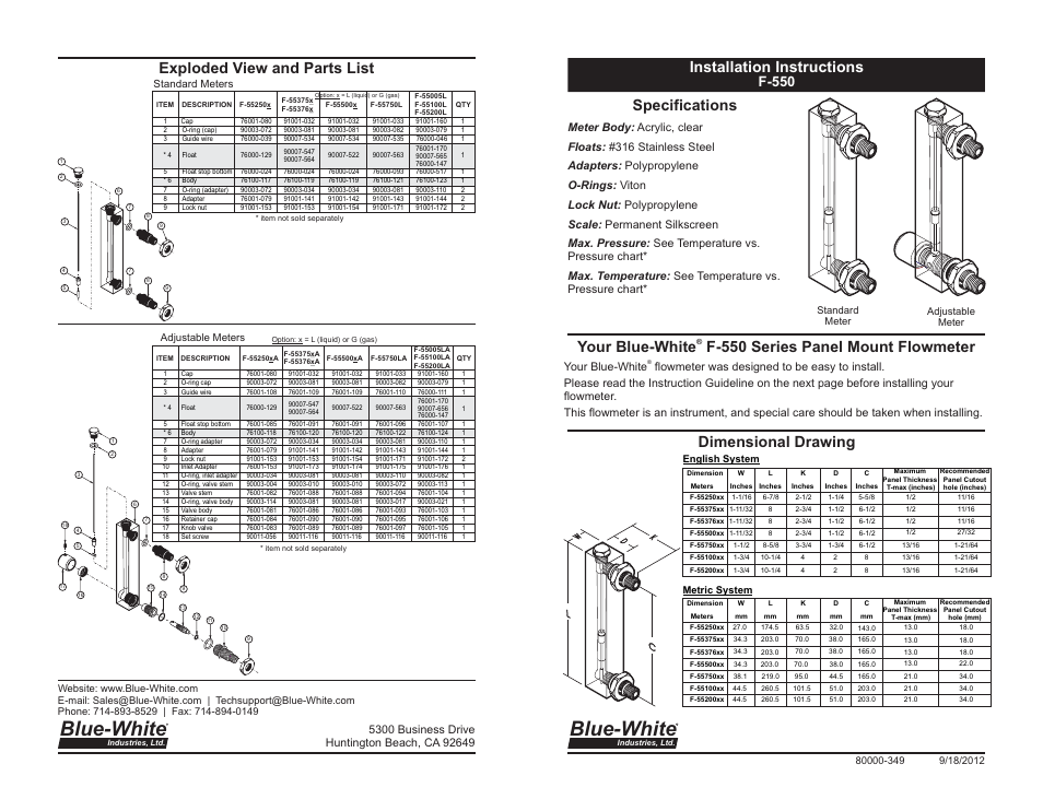 Blue-White F-550 Machined Acrylic Block User Manual | 2 pages