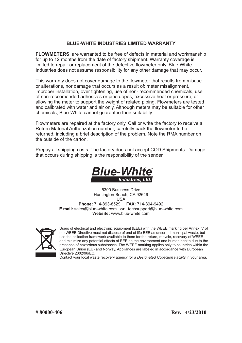 Blue-white | Blue-White Micro-Flo User Manual | Page 12 / 14