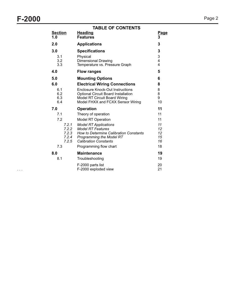 F-2000, 0 features 2.0 applications, 0 specifications | 1 physical | Blue-White F-2000 – Sensor User Manual | Page 2 / 22