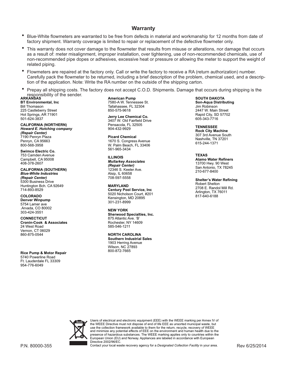 Warranty | Blue-White F-2000 – Sensor User Manual | Page 22 / 22