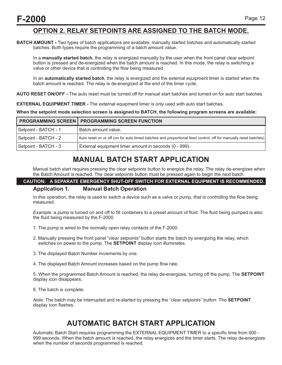 F-2000, Manual batch start application, Automatic batch start application | Blue-White F-2000 – Solvent Weld PVC Tee Fitting User Manual | Page 12 / 18