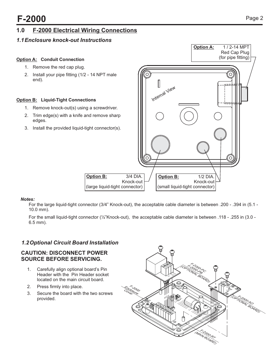 F-2000, Page 2, Caution: disconnect power source before servicing | Blue-White F-2000 – Solvent Weld PVC Tee Fitting User Manual | Page 2 / 18