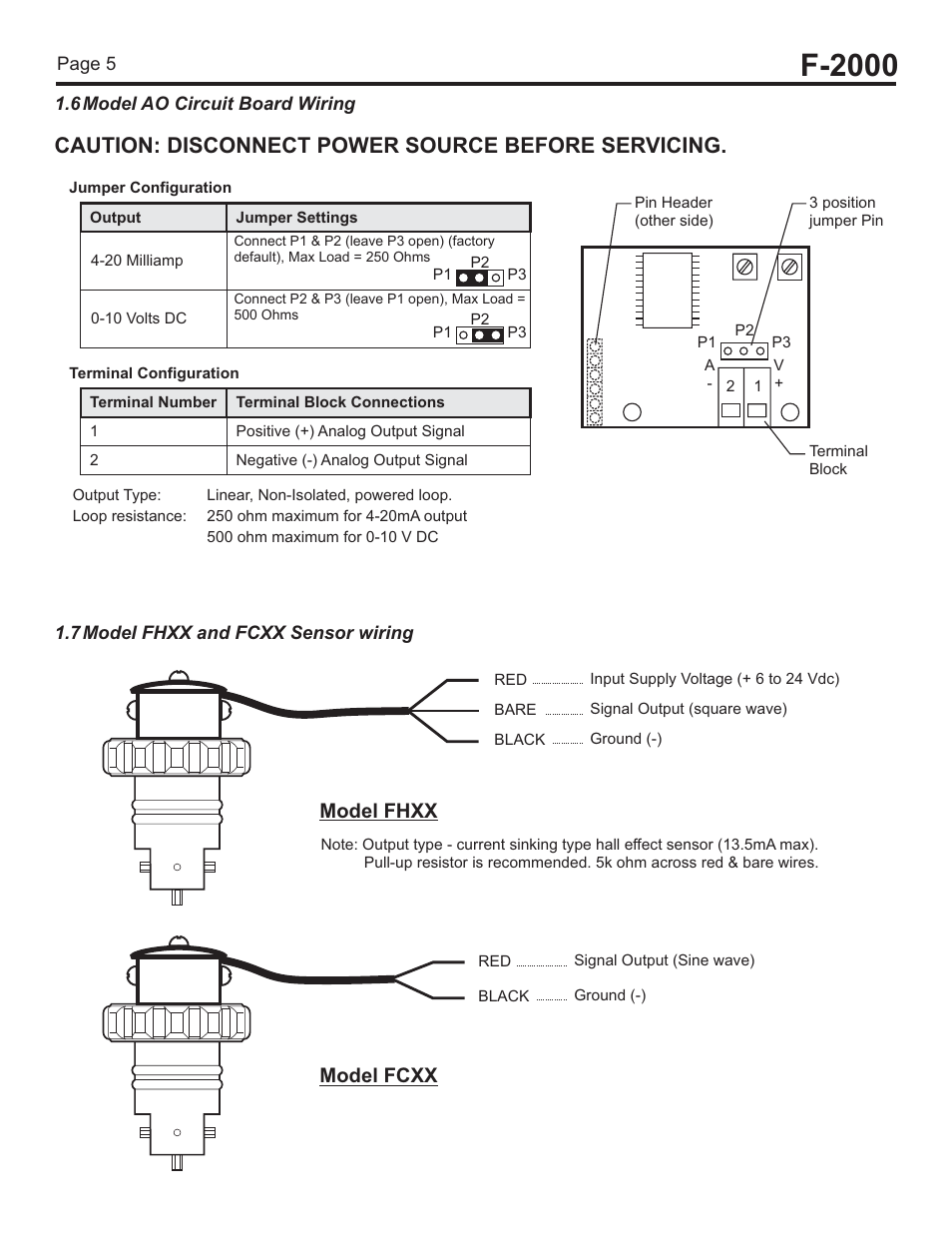 F-2000, Caution: disconnect power source before servicing, Model fhxx | Model fcxx | Blue-White F-2000 – Solvent Weld PVC Tee Fitting User Manual | Page 5 / 18