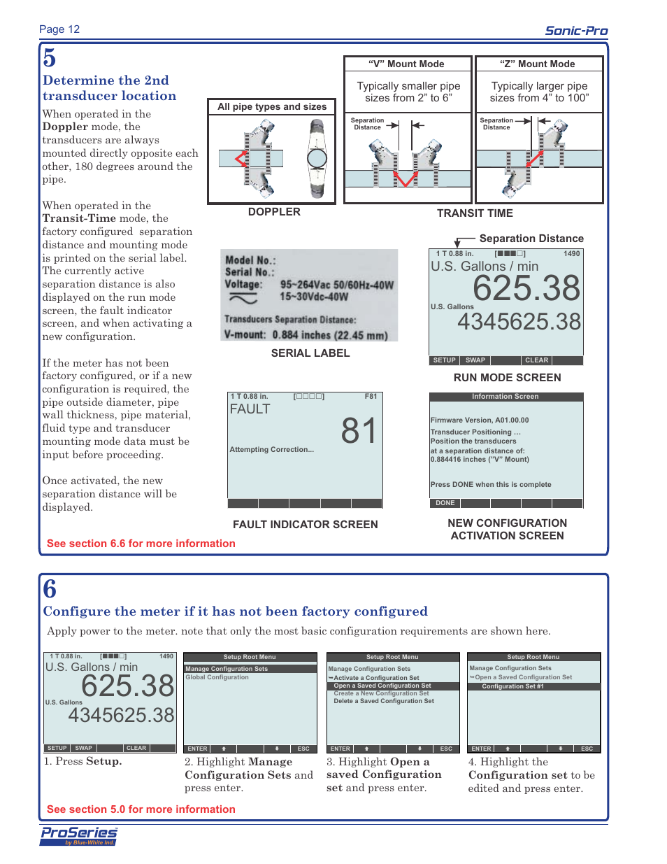 Proseries, Sonic-pro, Fault | U.s. gallons / min | Blue-White Sonic-Pro Hybrid Ultrasonic Flowmeters User Manual | Page 12 / 74