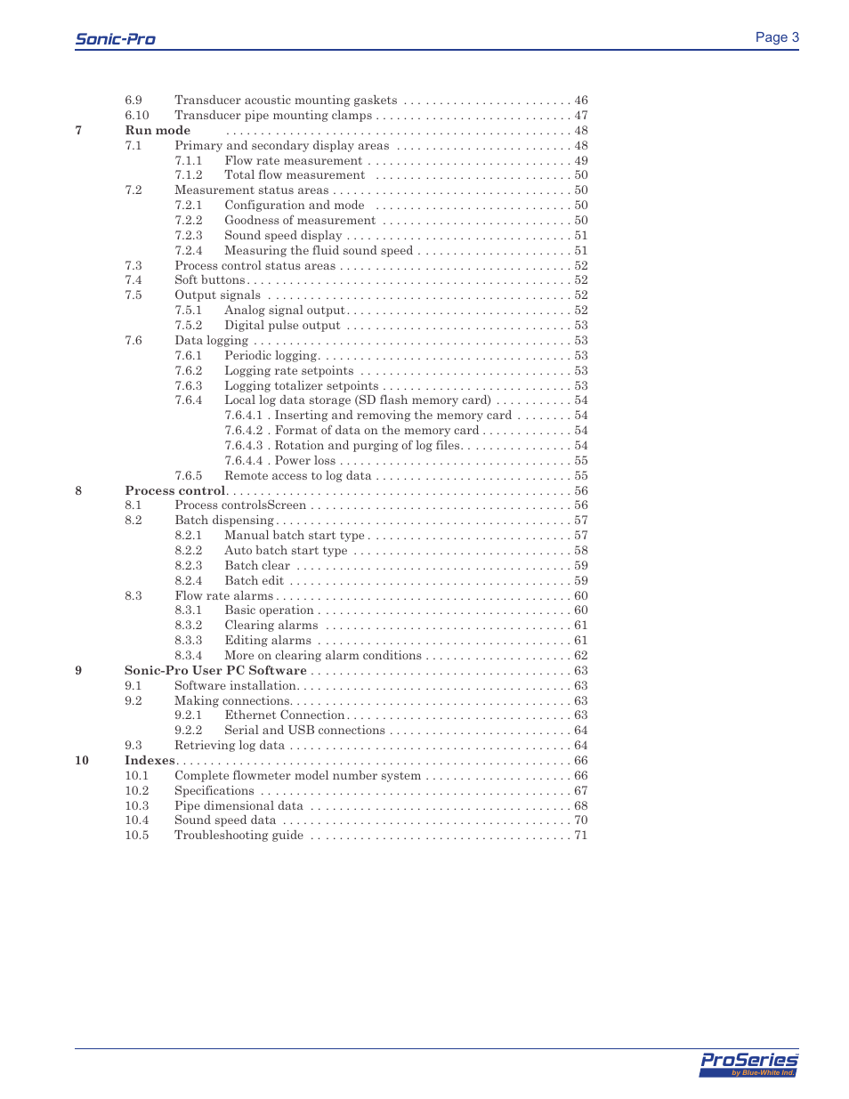 Proseries, Sonic-pro | Blue-White Sonic-Pro Hybrid Ultrasonic Flowmeters User Manual | Page 3 / 74