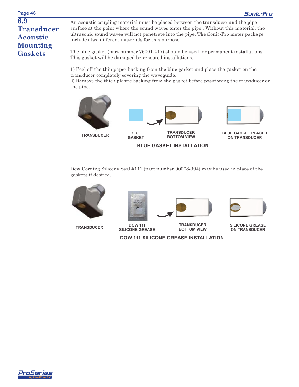 Proseries, Sonic-pro, 9 transducer acoustic mounting gaskets | Blue-White Sonic-Pro Hybrid Ultrasonic Flowmeters User Manual | Page 46 / 74