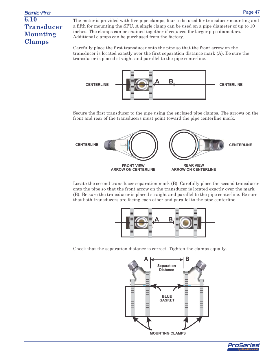 Proseries, Sonic-pro, 10 transducer mounting clamps | Blue-White Sonic-Pro Hybrid Ultrasonic Flowmeters User Manual | Page 47 / 74