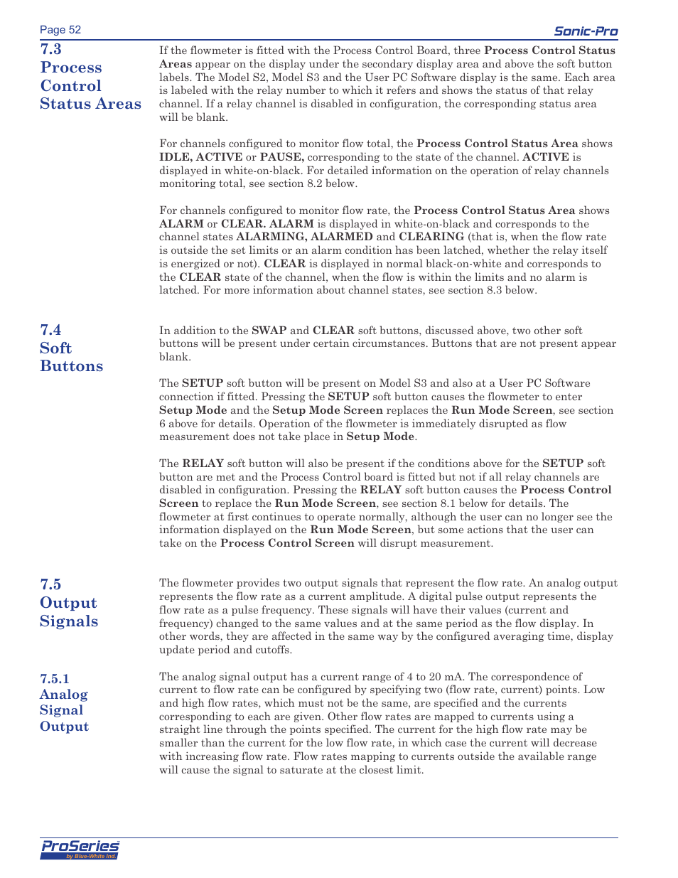 Proseries, Sonic-pro | Blue-White Sonic-Pro Hybrid Ultrasonic Flowmeters User Manual | Page 52 / 74