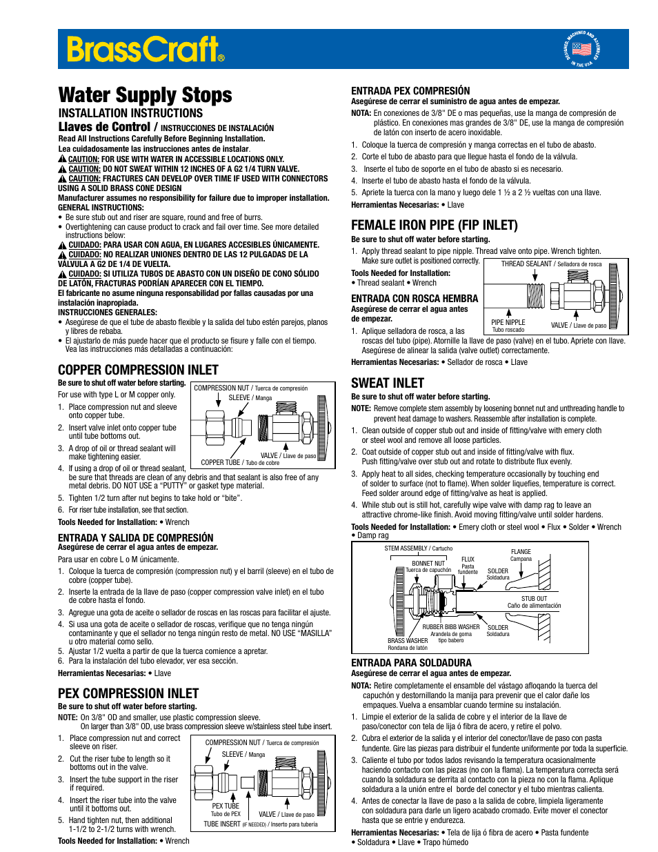 BrassCraft Push Connect One-Piece Supplies User Manual | 3 pages