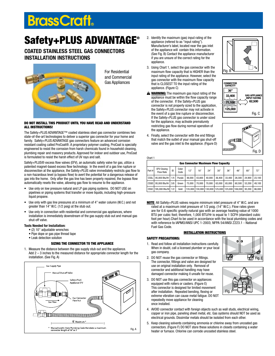 BrassCraft Excess Flow Valves User Manual | 2 pages