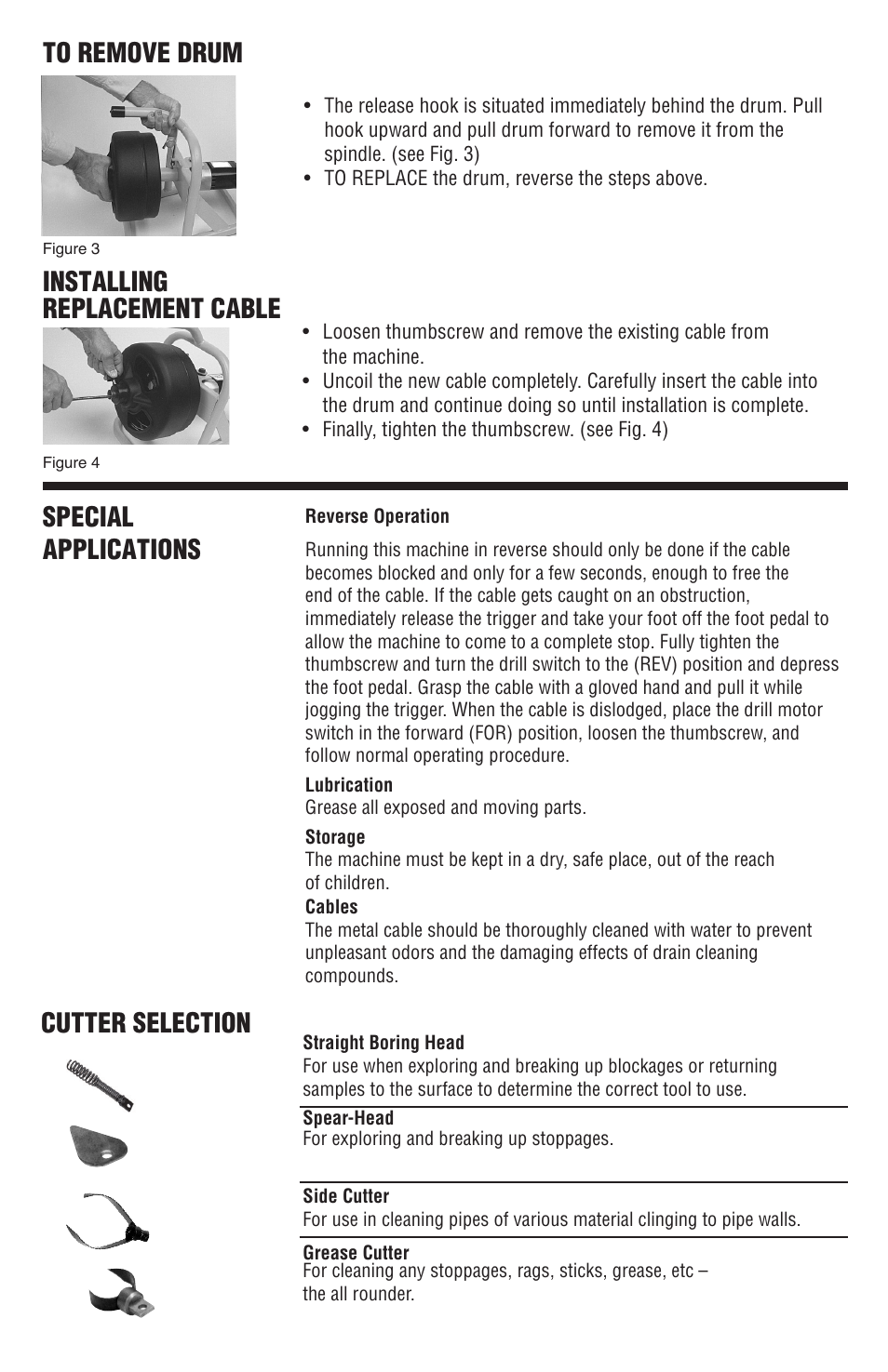 Installing replacement cable, Special applications, Cutter selection | BrassCraft 20 Series User Manual | Page 5 / 6