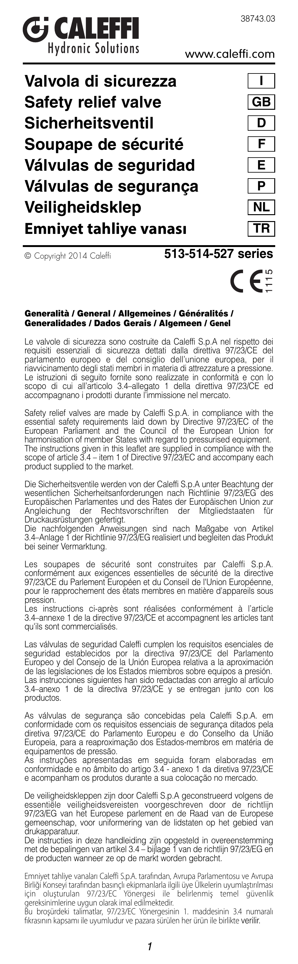 Caleffi 514 User Manual | 10 pages