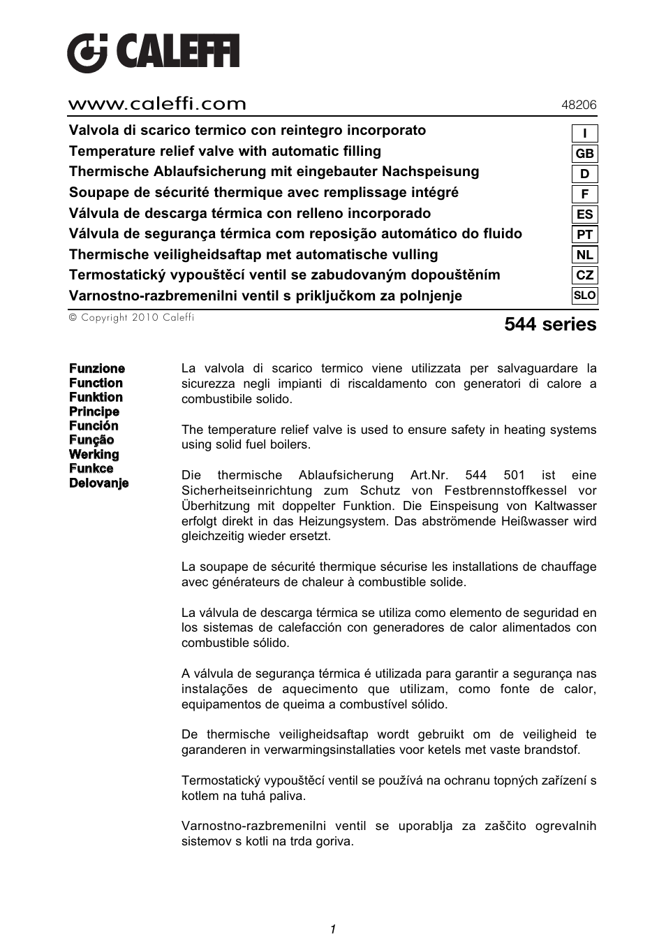 Caleffi 544 User Manual | 10 pages