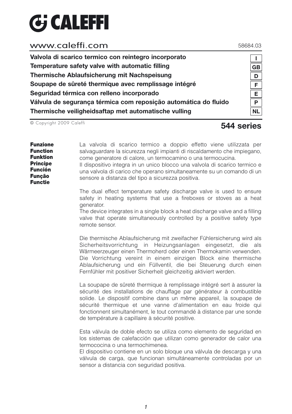 Caleffi 544 User Manual | 16 pages