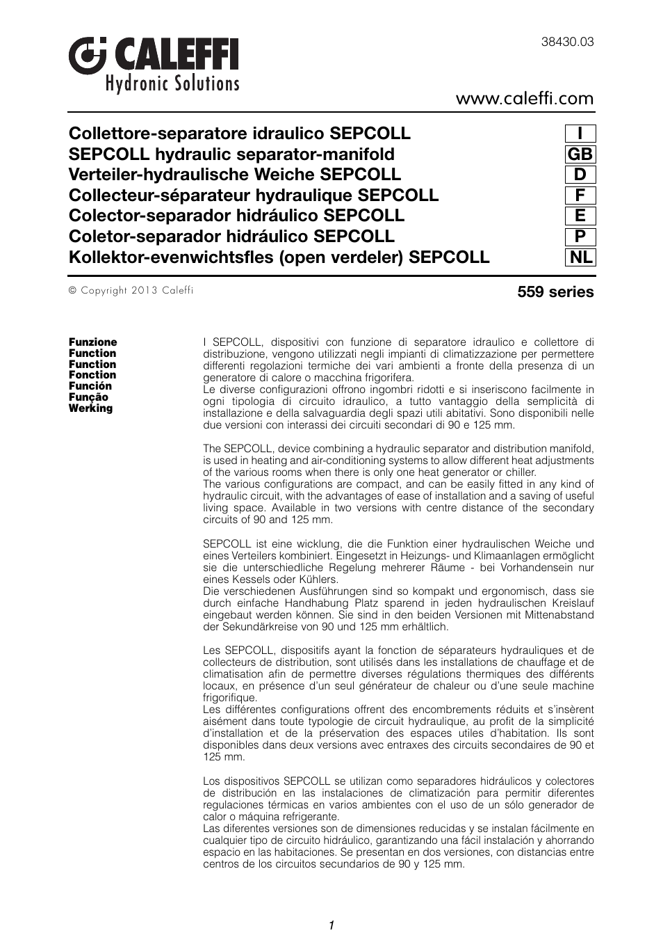 Caleffi 559 User Manual | 16 pages