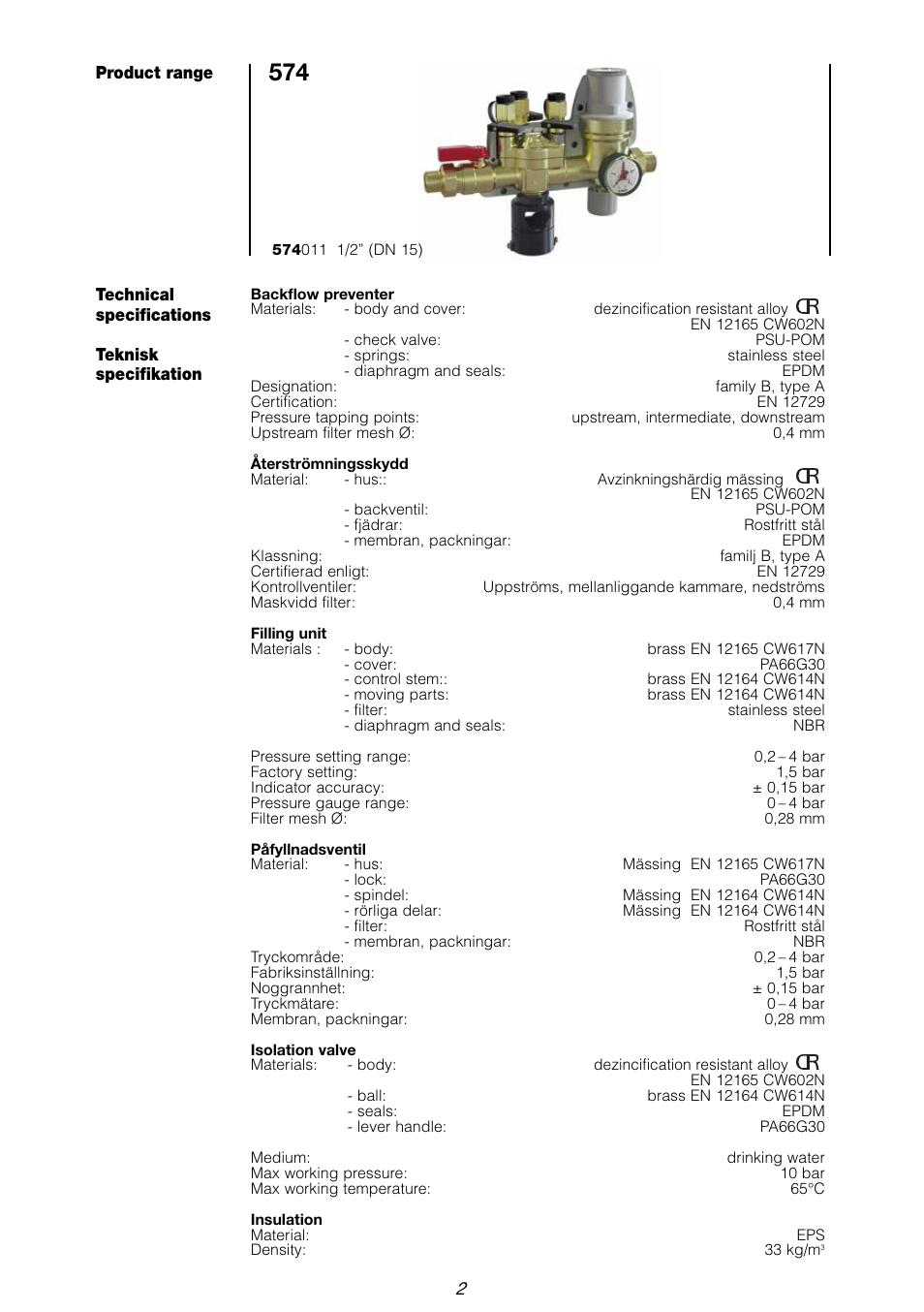 Caleffi 574 User Manual | Page 2 / 20