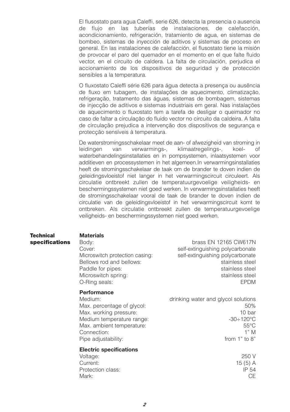 Caleffi 626 User Manual | Page 2 / 12