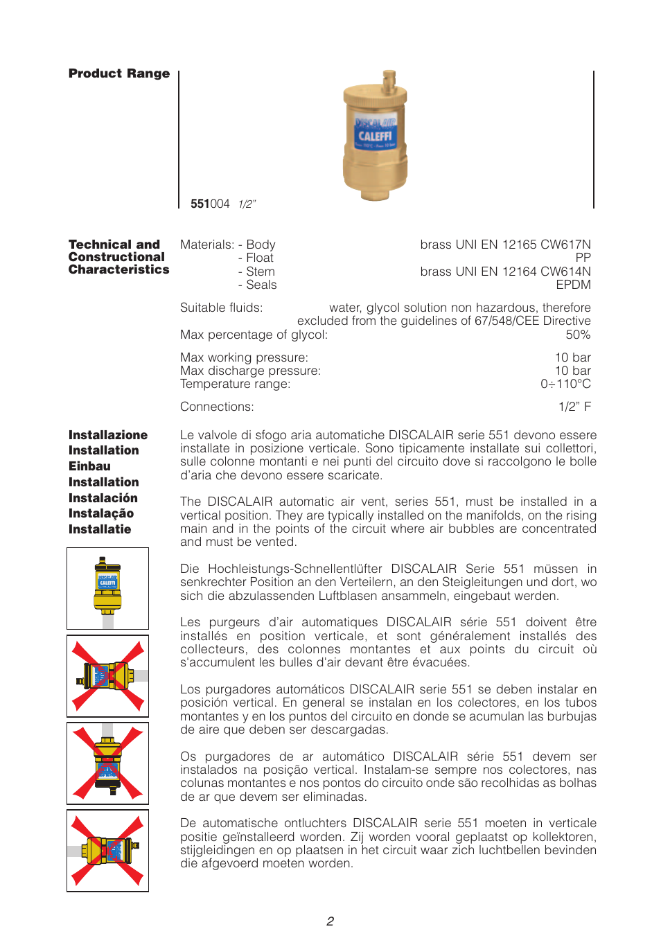 Caleffi 551 User Manual | Page 2 / 6