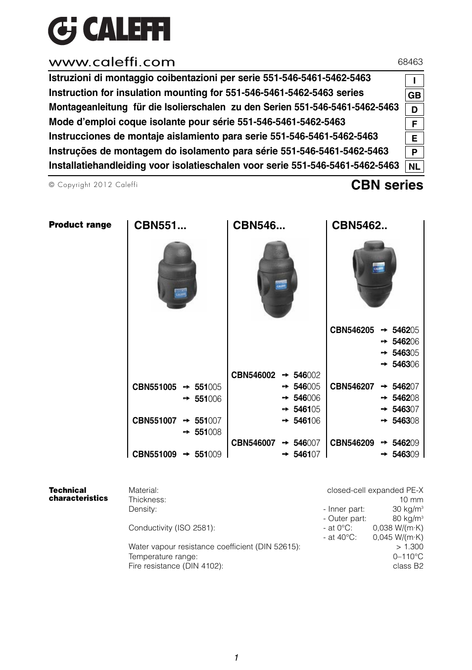 Caleffi CBN546 User Manual | 2 pages