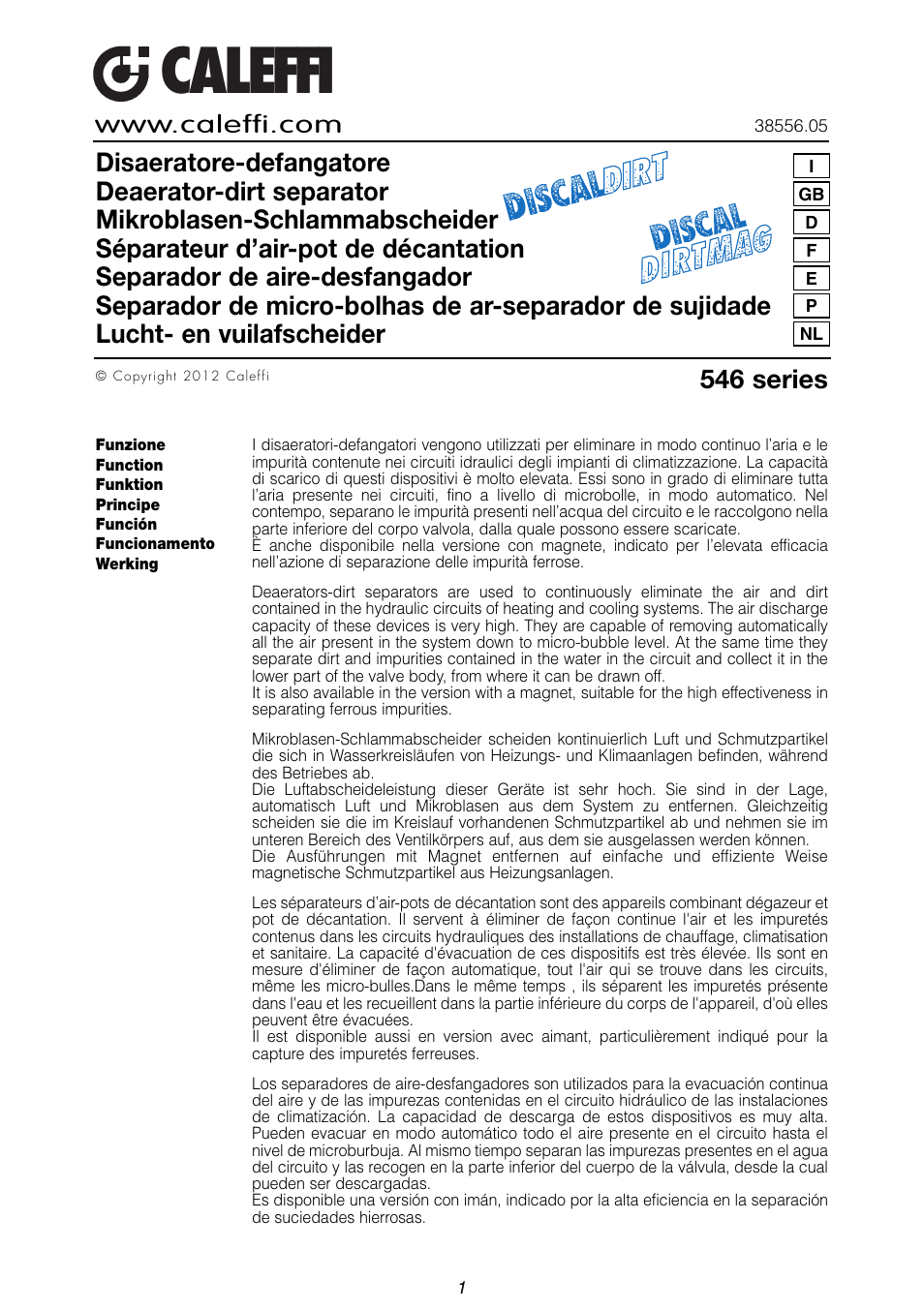 Caleffi 546 User Manual | 12 pages