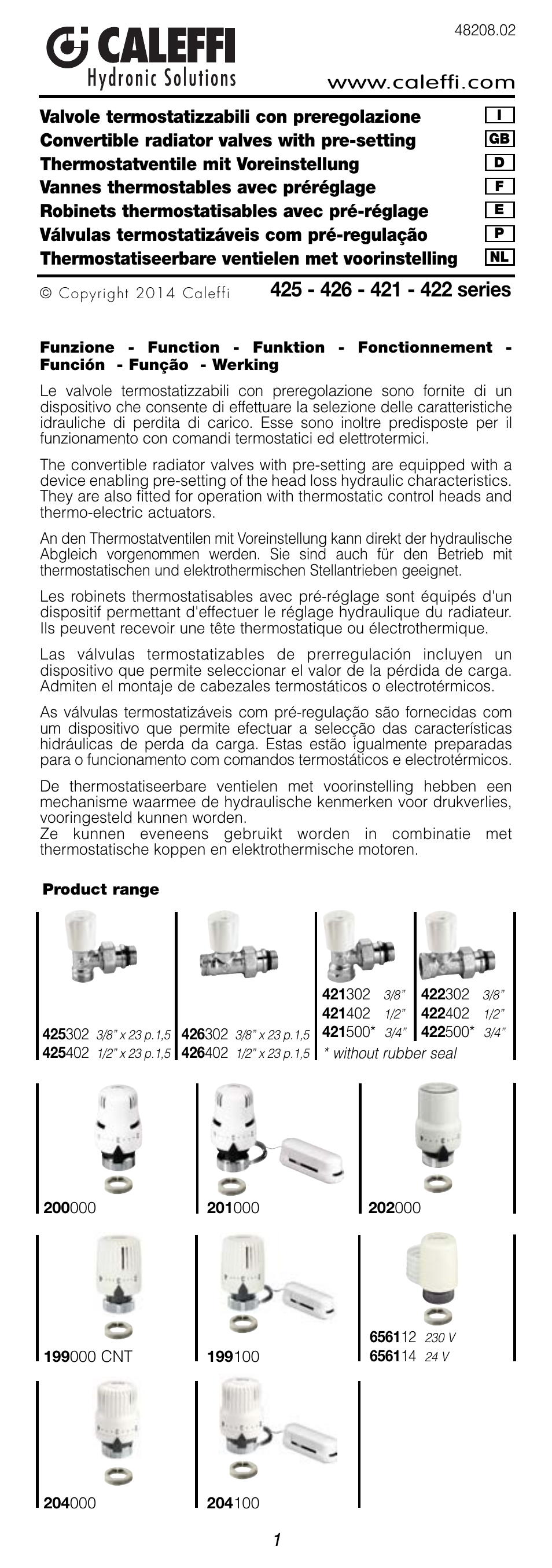 Caleffi 202 User Manual | 6 pages