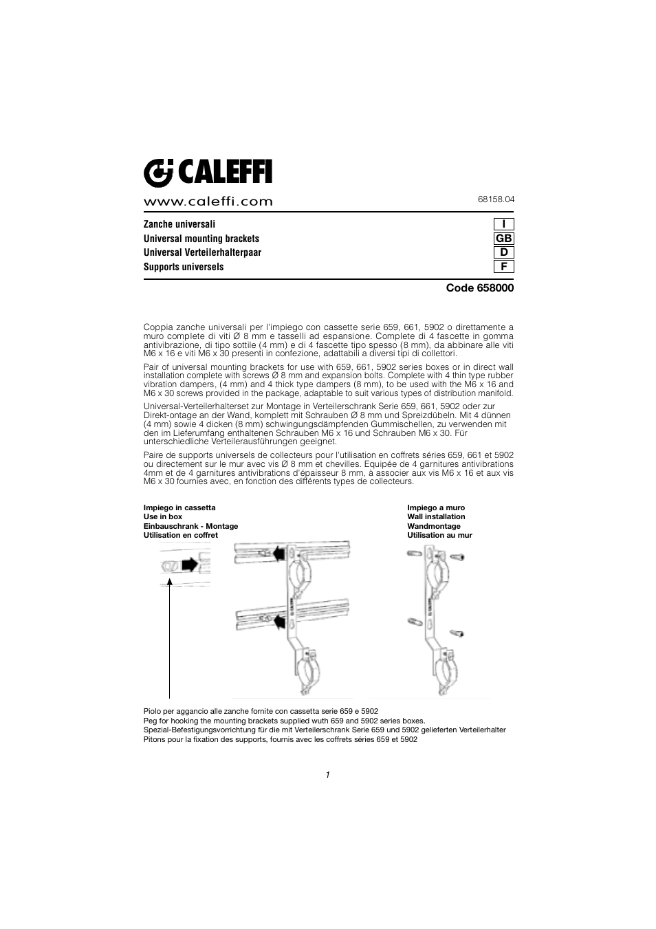 Caleffi 658 User Manual | 6 pages