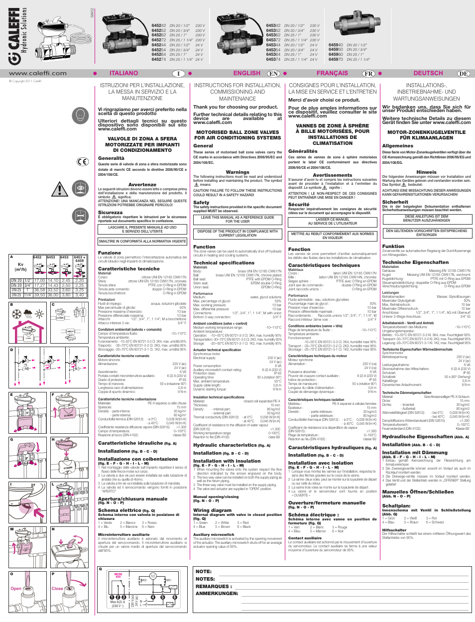 Caleffi 6459 User Manual | 2 pages