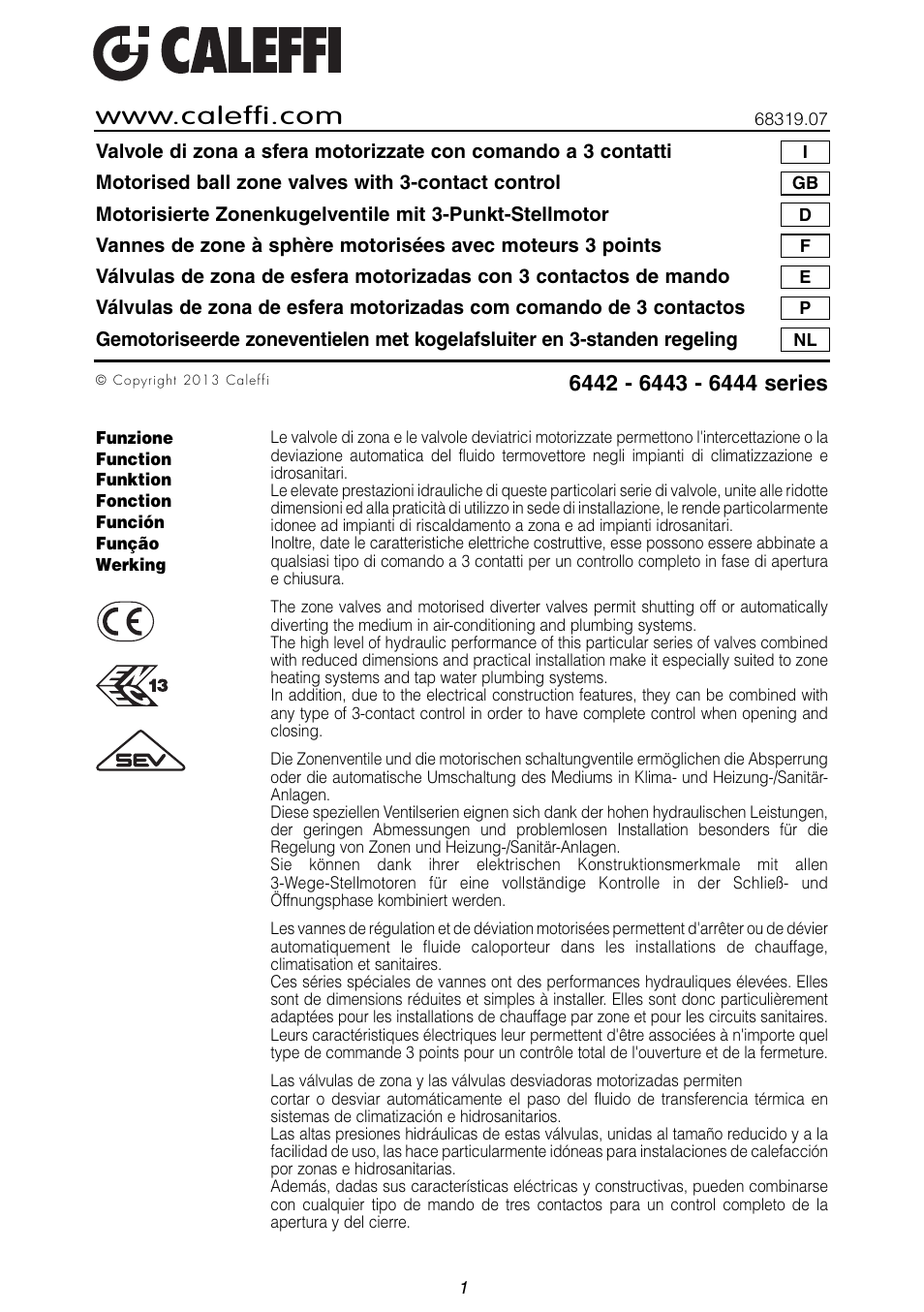 Caleffi 6443 User Manual | 24 pages