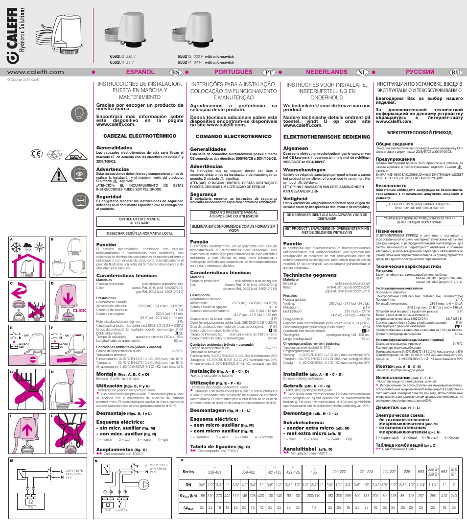 Español português nederlands русский es pt nl ru | Caleffi 6562 User Manual | Page 2 / 2
