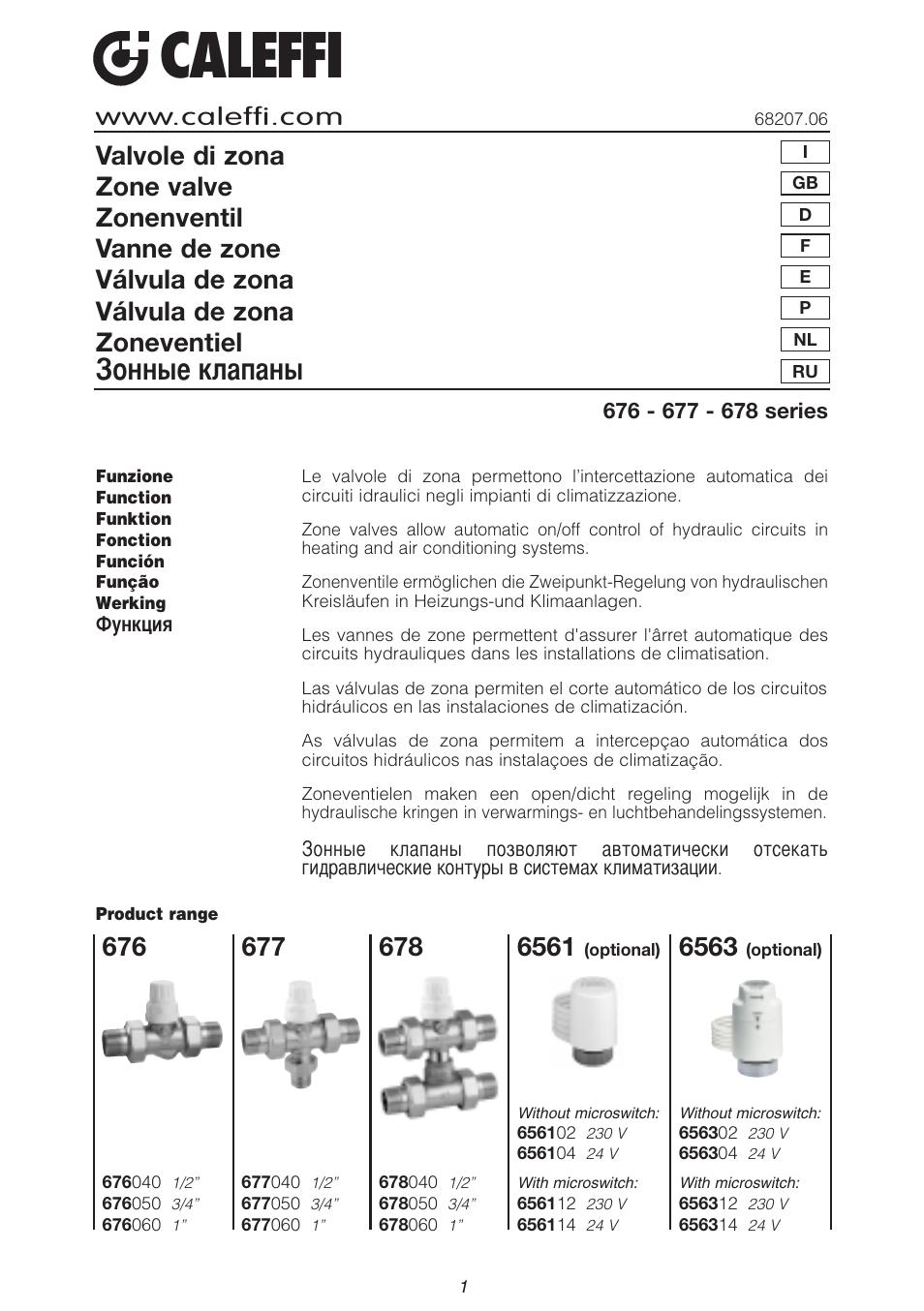 Caleffi 678 User Manual | 10 pages