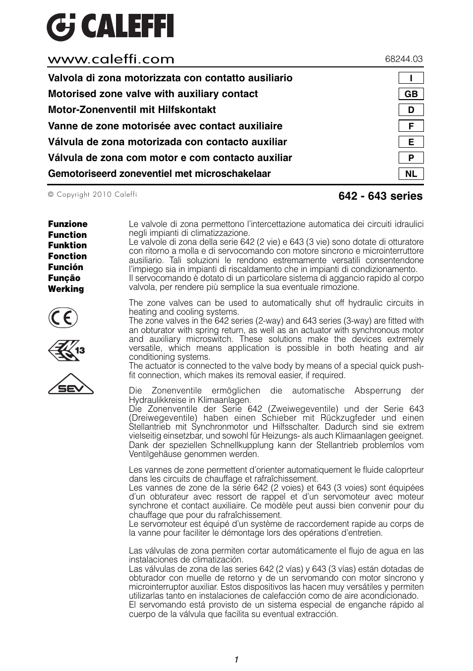 Caleffi 643 Z-ONE User Manual | 12 pages