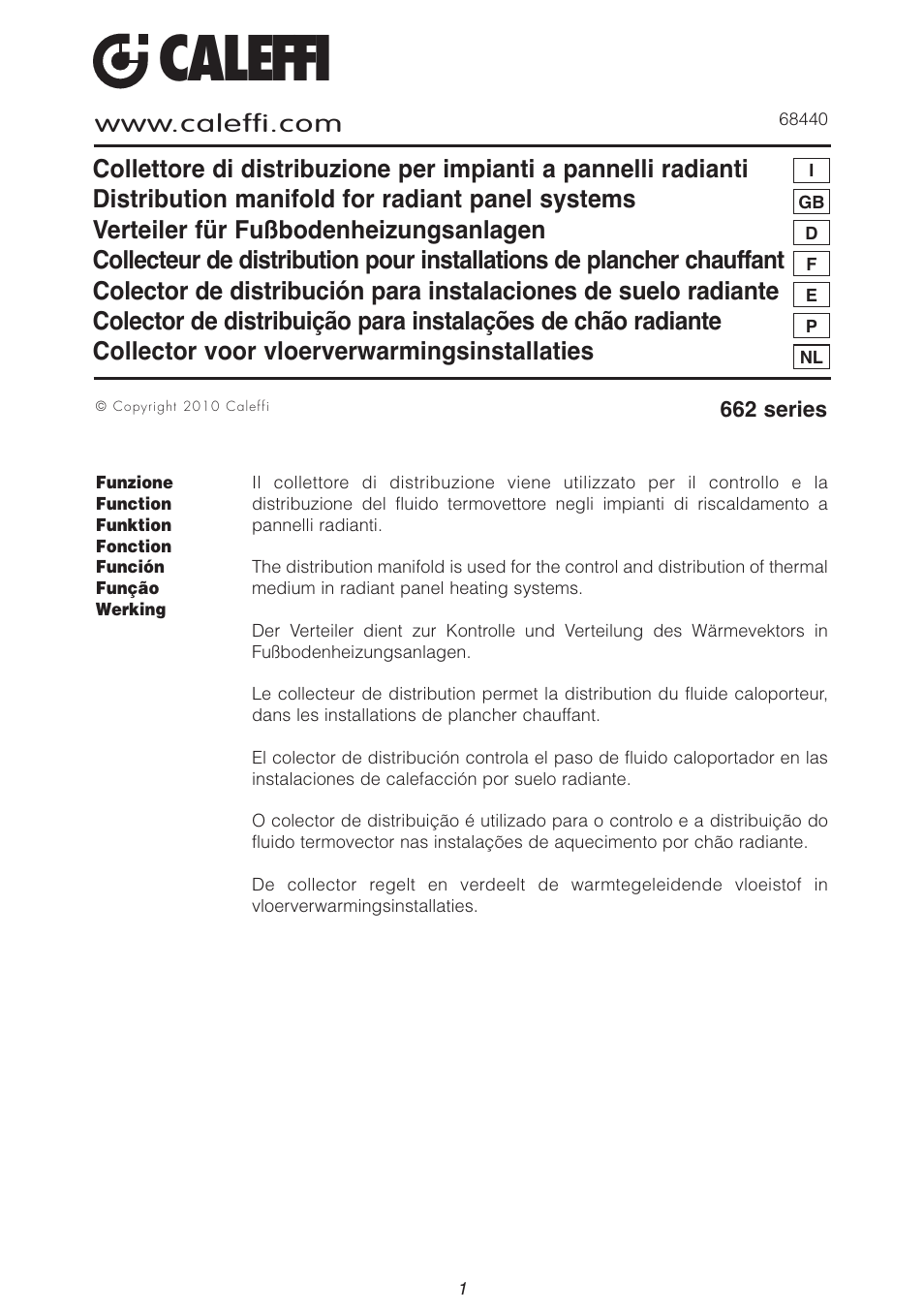 Caleffi 662 User Manual | 6 pages