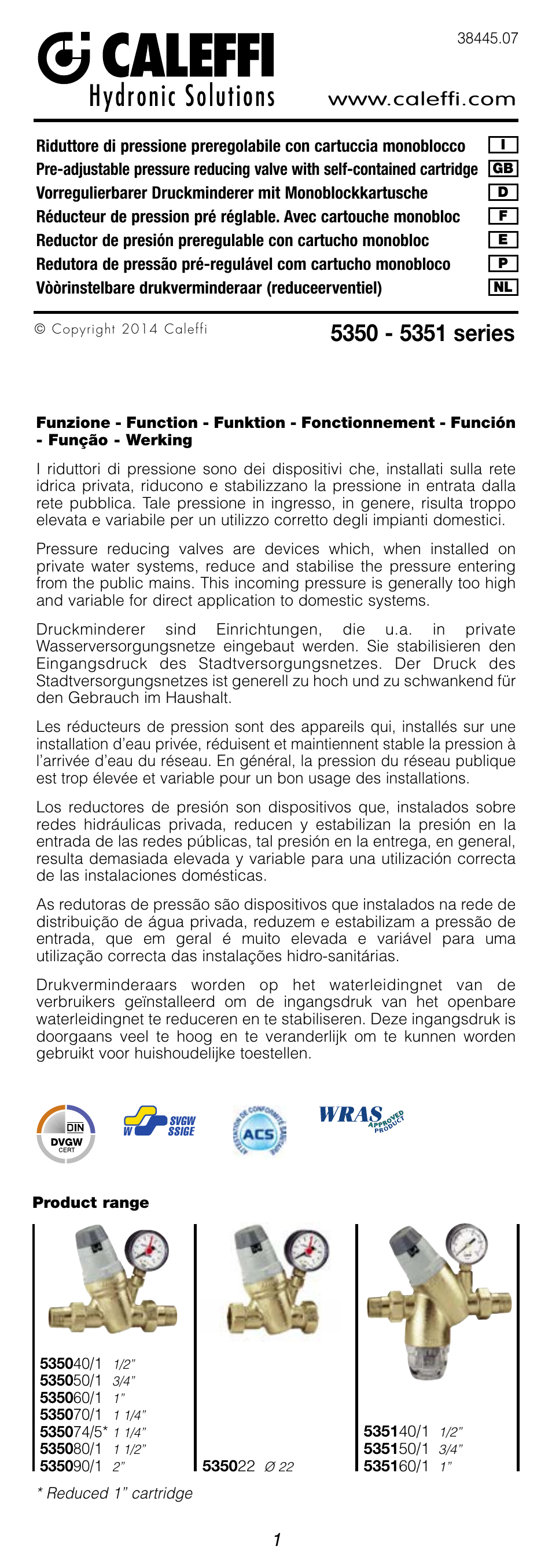 Caleffi 5351 User Manual | 12 pages