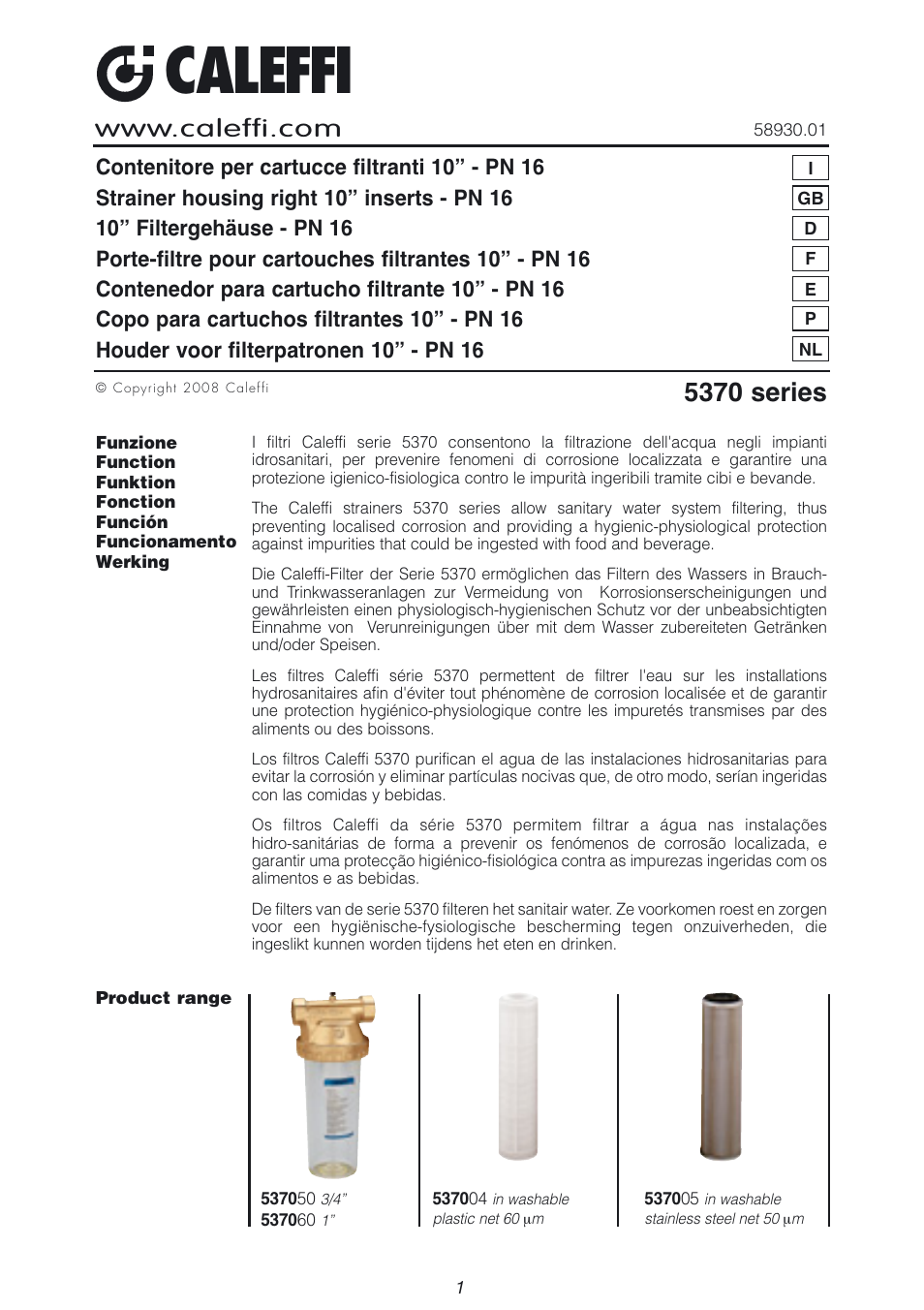 Caleffi 5370 User Manual | 8 pages