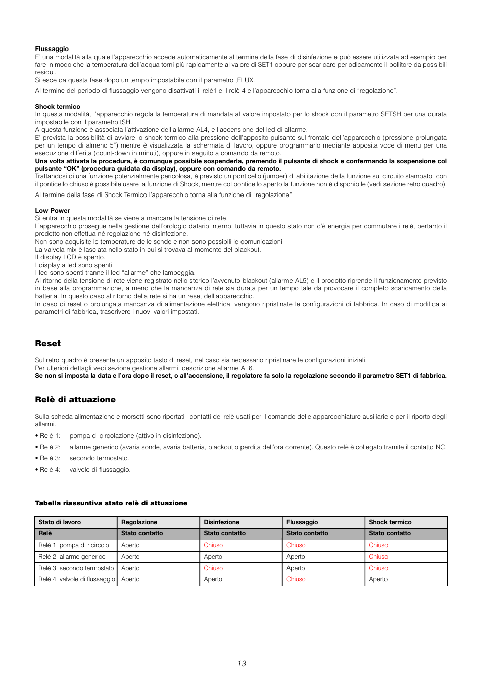 Reset, Relè di attuazione | Caleffi 6000 User Manual | Page 14 / 97