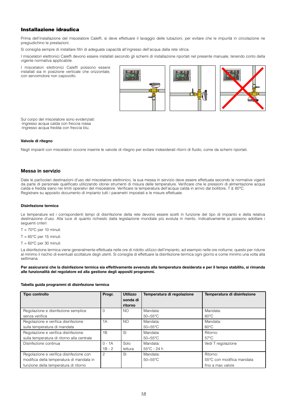 18 installazione idraulica, Messa in servizio | Caleffi 6000 User Manual | Page 19 / 97