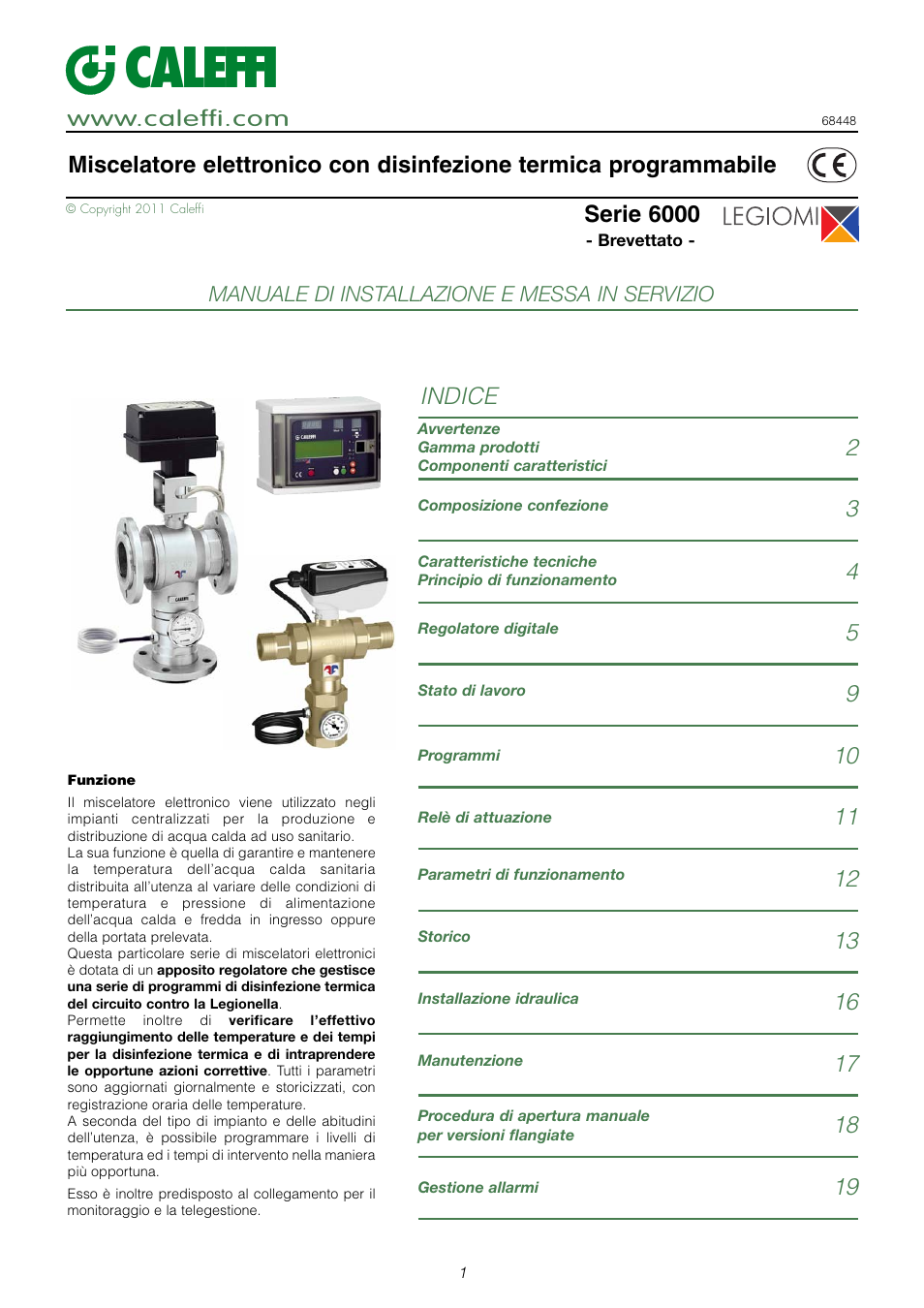 Manuale di installazione e messa in servizio, Caleffi, Serie 6000 | Indice | Caleffi 6000 User Manual | Page 2 / 97