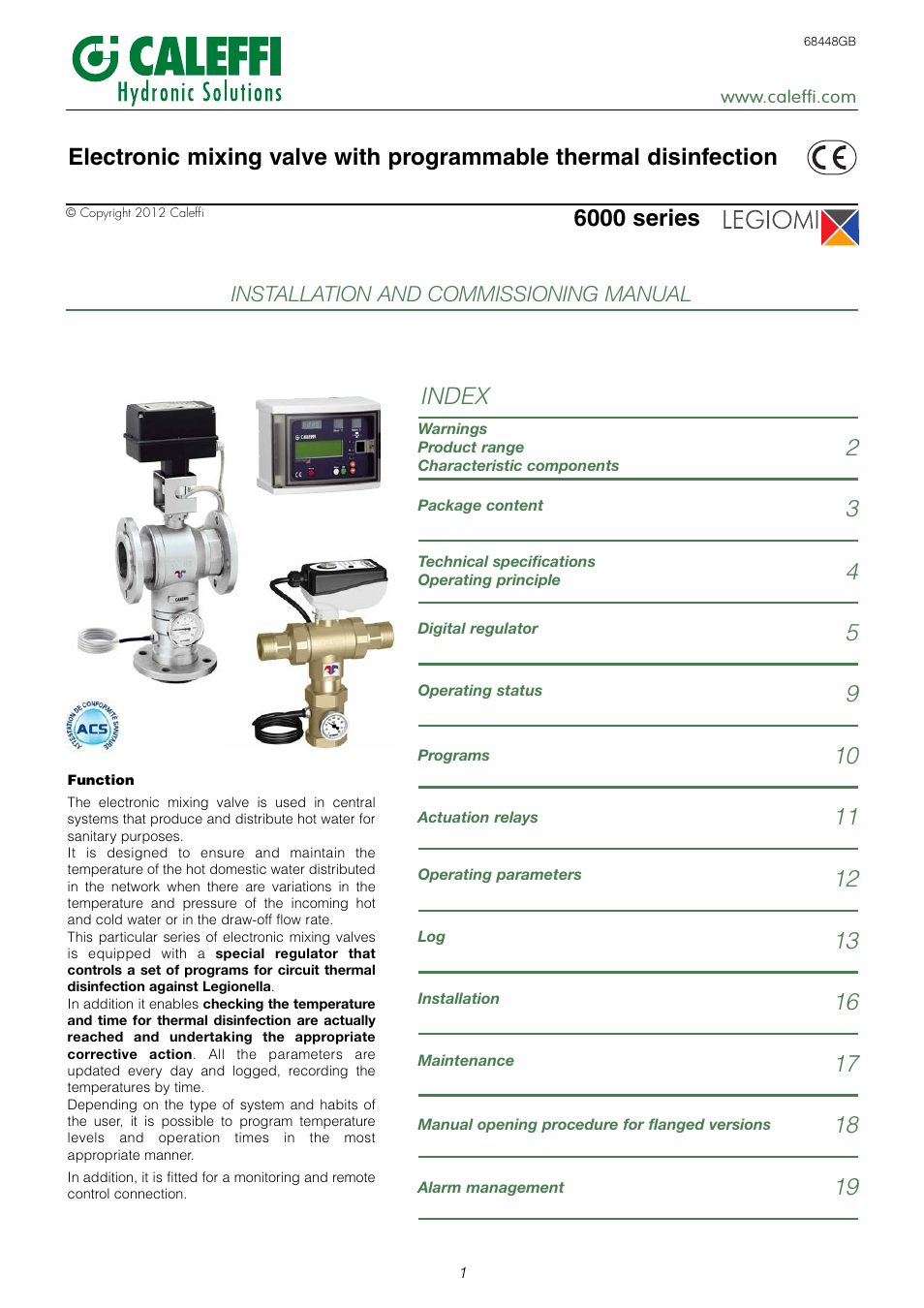 Installation and commissioning manual, Index | Caleffi 6000 User Manual | Page 26 / 97