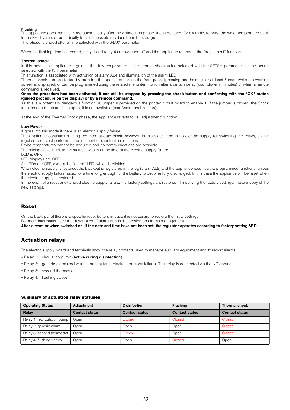 Reset, Actuation relays | Caleffi 6000 User Manual | Page 38 / 97